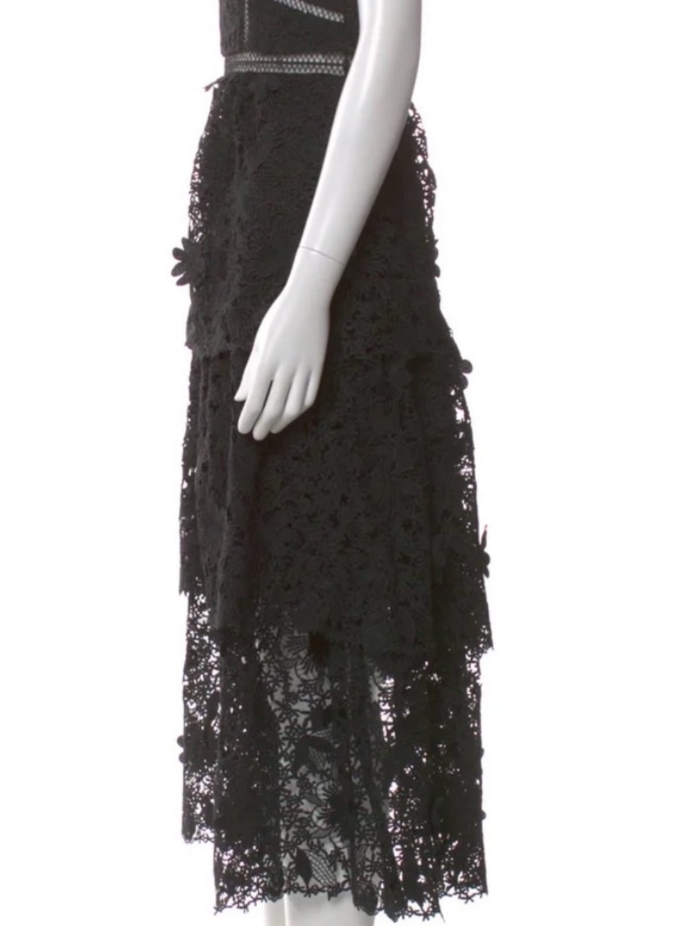 Self-Portrait Black Floral Lace Tiered Midi Dress - Picture 4 of 5